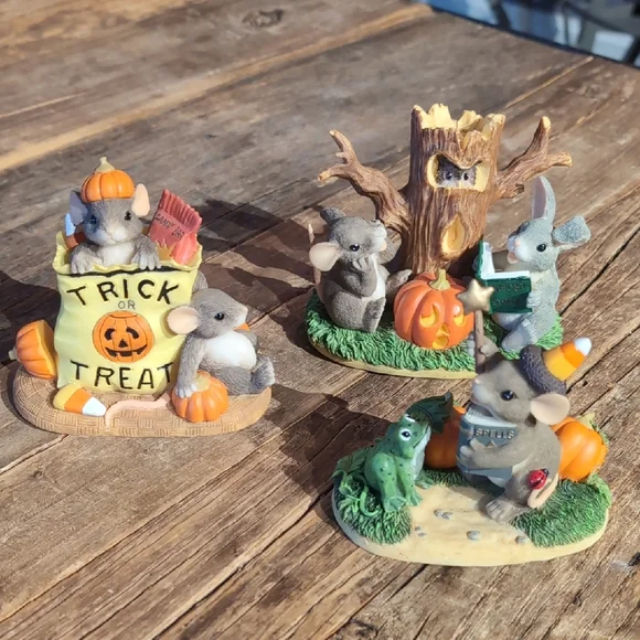 Fitz and Floyd Charming Tails Halloween Mouse Figurine Set - Brown and Orange - Picture 1 of 8